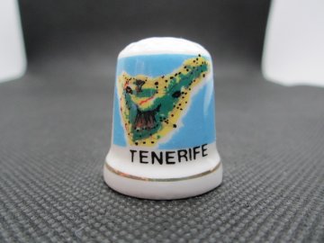 Sběratelský náprstek - Španělsko - Tenerife, mapa a sopka Pico de Teide